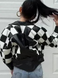 Sinners Hailee Steinfeld Black and White Checkered Moto Jacket