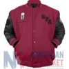 Starfleet Academy Red And Black Wool Varsity Jacket with PU Leather Sleeves and Snap-Tab Closure