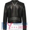 Stegaro Black Leather Studded Moto Jacket