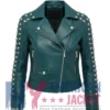 Stegaro Sofia Studded Leather Shoulder Green Jacket