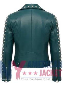 Stegaro Sofia Studded Shoulder Green Leather Jacket