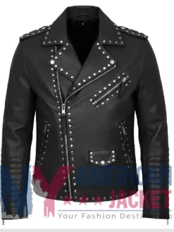 Stegaro Studded Black Leather Biker Jacket