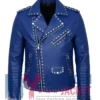 Stegaro Studded Blue Leather Biker Jacket
