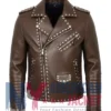 Stegaro Studded Brown Leather Biker Jacket