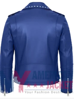 Stegaro Studded Leather Blue Biker Jacket