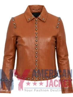 Stegaro Studded Leather Dark Brown Jacket
