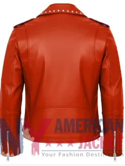 Stegaro Studded Red Leather Biker Jacket