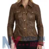 Stegaro Women's Brown Distressed Leather Jacket