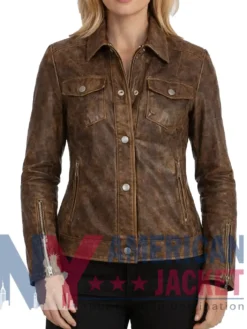 Stegaro Women's Brown Distressed Leather Jacket