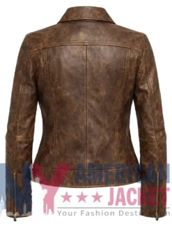 Stegaro Women's Brown Leather Distressed Jacket