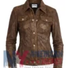 Stegaro Women's Leather Brown Distressed Jacket