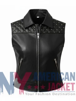 Studded Women’s Shoulder Quilted Leather Vest