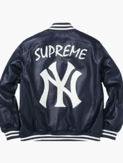 Supreme NY Yankees Varsity Leather Navy Blue Jacket