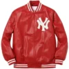 Supreme NY Yankees Varsity Leather Red Jacket