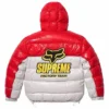 Supreme fox racing puffer jacket red and white