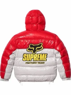 Supreme fox racing puffer jacket red and white