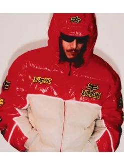 Supreme fox racing puffer red and white jacket