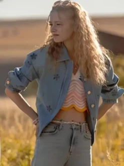 The Madison 2026 Amiah Miller Floral Blue Denim Jacket