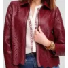 The Traitors US S4 Donna Kelce Burgundy Leather Cutout Jacket