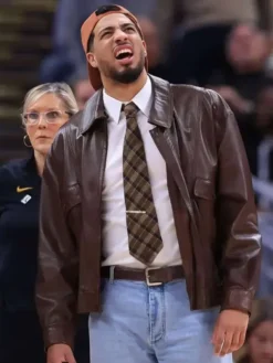 Tyrese Haliburton Miami Heat vs Indiana Pacers 2026 Brown Leather Jacket