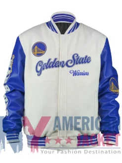 Warriors Golden State Cream And Blue Varsity Jacket