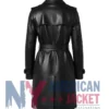 Women's Adjustable Belted Black Leather Coat