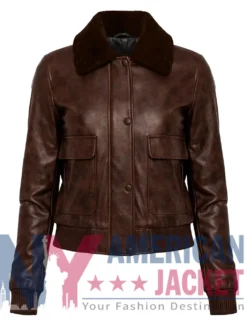 Women's Aviator Brown Cropped Bomber Jacket