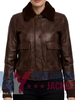 Women's Aviator Cropped Brown Bomber Jacket