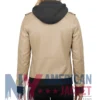 Women’s Beige with Removable Hood Leather Jacket