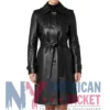 Women's Belted Adjustable Black Leather Coat