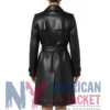 Women's Belted Adjustable Leather Black Coat