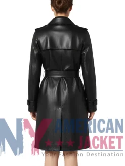 Women's Belted Adjustable Leather Black Coat