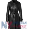 Women's Belted Leather Black Adjustable Coat