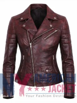 Women's Biker Bomber Leather Distressed Jacket