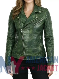 Women's Biker Distressed Leather Bomber Jacket