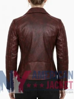 Women's Biker Leather Bomber Distressed Jacket
