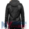 Women's Black with Removable Leather Hood Jacket