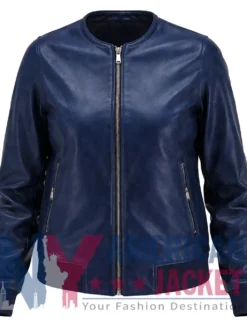 Women's Blue Bomber Leather Jacket