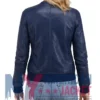 Women's Blue Leather Bomber Jacket