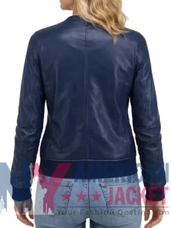 Women's Blue Leather Bomber Jacket