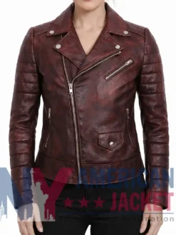 Women's Bomber Biker Leather Distressed Jacket