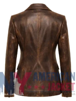 Women's Brown Distressed Leather Blazer