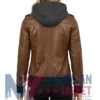 Women’s Brown with Leather Hood Removable Jacket