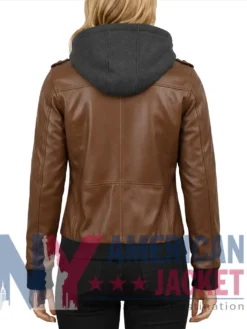 Women’s Brown with Leather Hood Removable Jacket