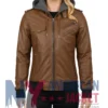 Women’s Brown with Removable Leather Hood Jacket