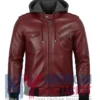 Women’s Burgandy with Removable Hood Leather Jacket