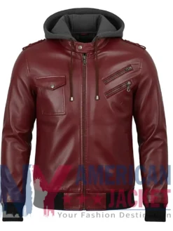 Women’s Burgandy with Removable Hood Leather Jacket