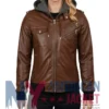 Women’s Coffee Brown with Leather Hood Removable Jacket
