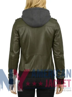 Women’s Coffee Brown with Removable Hood Leather Jacket