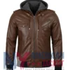 Women’s Coffee Brown with Removable Leather Hood Jacket
